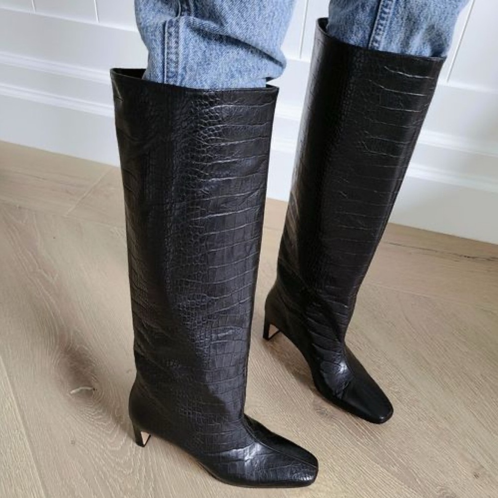 NEW Anine Bing Felicia Boots in Black Croc - Picture 4 of 15